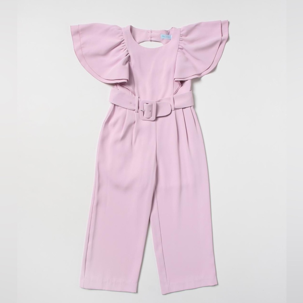 Abel & Lula violet jumpsuit with flower sleeves and belt